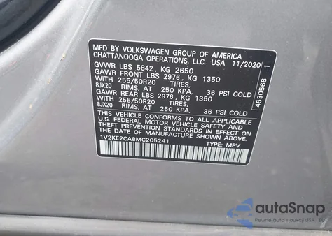 2021 Volkswagen Atlas Cross Sport 3.6L V6 Se W/Technology z USA, uszkodzony, nr VIN 1V2KE2CA8MC205241